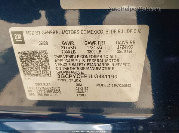 3GCPYCEF1LG441190 2020 CHEVROLET SILVERADO Blue Engine compartment view