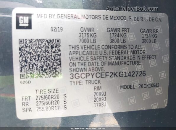 3GCPYCEF2KG142726 2019 CHEVROLET SILVERADO Gray Vista del compartimento del motor