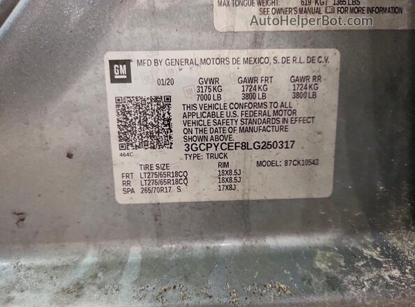 3GCPYCEF8LG250317 2020 CHEVROLET SILVERADO Gray ძრავის განყოფილების ხედი