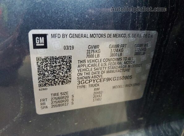 3GCPYCEF9KG150905 2019 CHEVROLET SILVERADO Gray Շարժիչի բաժամունքի տեսք