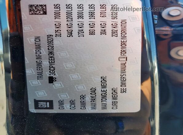 3GCPYEEK9KG209279 2019 CHEVROLET SILVERADO Black Вид наклейки з VIN-кодом