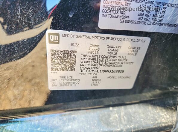 3GCPYFED0NG169928 2022 CHEVROLET SILVERADO Black Widok komory silnika