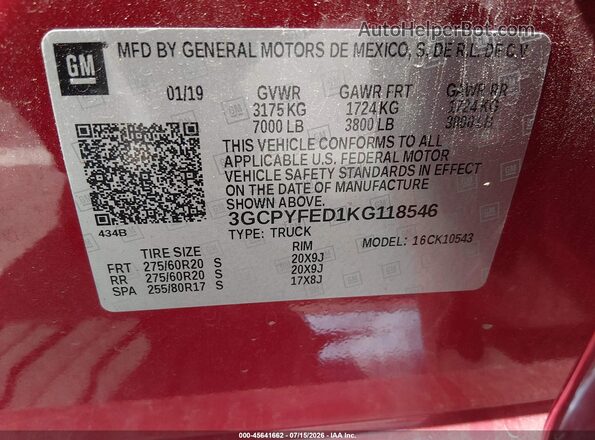 3GCPYFED1KG118546 2019 CHEVROLET SILVERADO Red Widok komory silnika