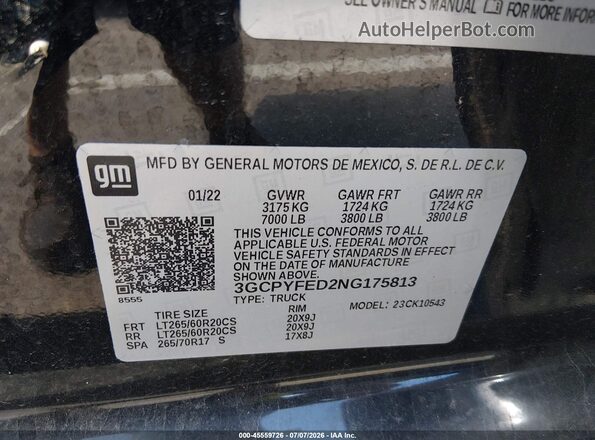 3GCPYFED2NG175813 2022 CHEVROLET SILVERADO Black Շարժիչի բաժամունքի տեսք