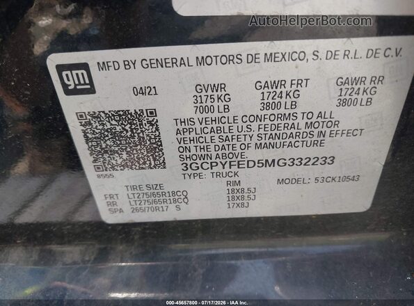 3GCPYFED5MG332233 2021 CHEVROLET SILVERADO Black ძრავის განყოფილების ხედი