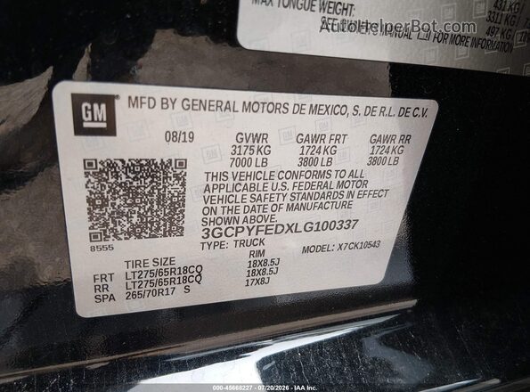 3GCPYFEDXLG100337 2020 CHEVROLET SILVERADO Черный Вид подкапотного пространства