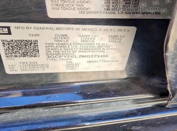 3GCPYFEL7MG173450 2021 CHEVROLET SILVERADO Черный Вид подкапотного пространства