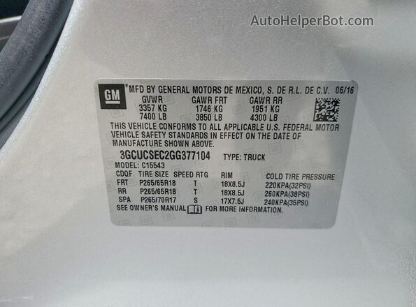 3GCUCSEC2GG377104 2016 CHEVROLET SILVERADO Gray Widok komory silnika