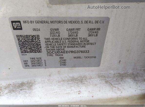 3GCUDAED7RG376033 2024 CHEVROLET SILVERADO White Widok komory silnika