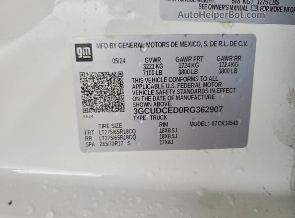 3GCUDCED0RG362907 2024 CHEVROLET SILVERADO White Շարժիչի բաժամունքի տեսք