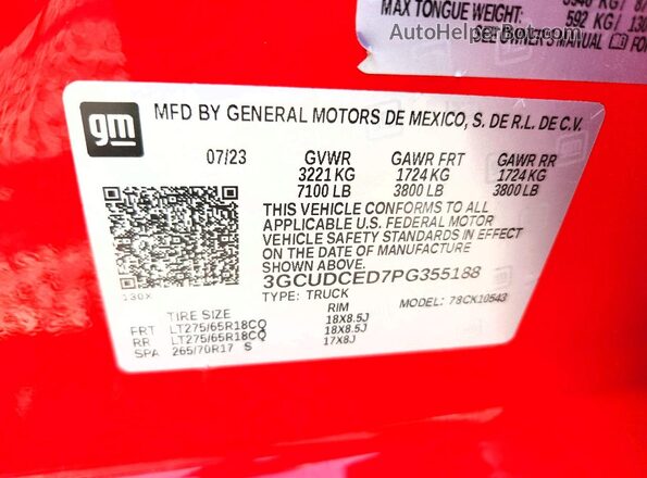 3GCUDCED7PG355188 2023 CHEVROLET SILVERADO Красный Вид подкапотного пространства