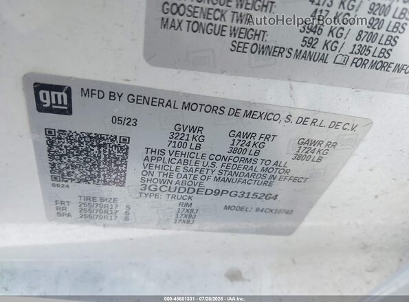 3GCUDDED9PG315264 2023 CHEVROLET SILVERADO White Вид підкапотного простору
