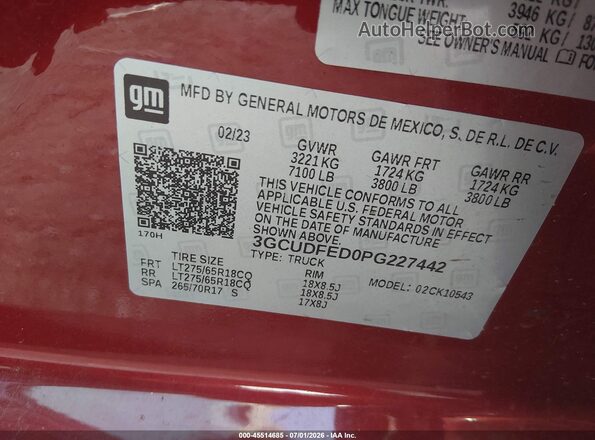 3GCUDFED0PG227442 2023 CHEVROLET SILVERADO Red Widok komory silnika