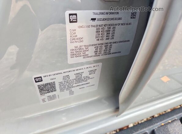 3GCUDFED1RG301860 2024 CHEVROLET SILVERADO Gray Widok naklejki z numerem VIN