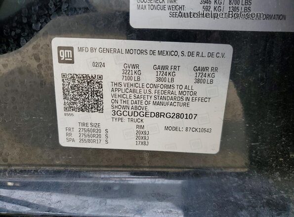 3GCUDGED8RG280107 2024 CHEVROLET SILVERADO Black VIN sticker view