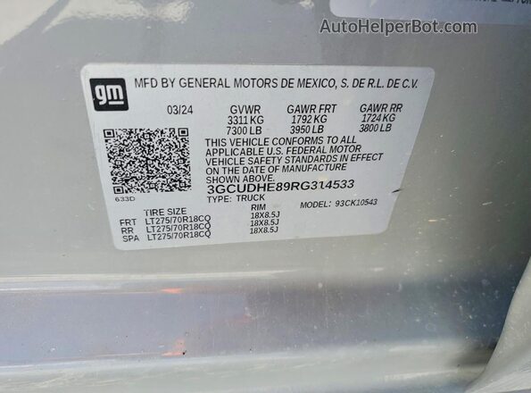 3GCUDHE89RG314533 2024 CHEVROLET SILVERADO Серый Вид подкапотного пространства