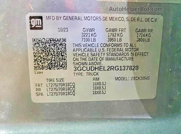3GCUDHEL2RG137828 2024 CHEVROLET SILVERADO Gray VIN კოდის სტიკერის ხედი