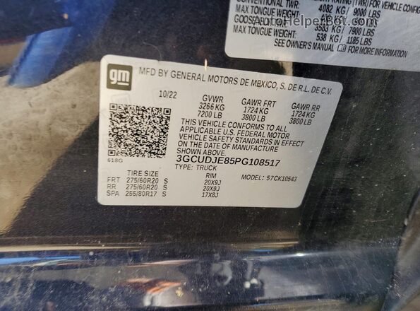 3GCUDJE85PG108517 2023 CHEVROLET SILVERADO Black Engine compartment view