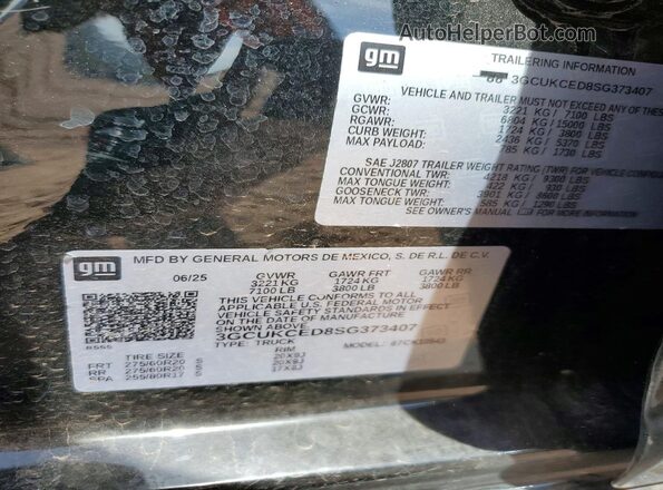 3GCUKCED8SG373407 2025 CHEVROLET SILVERADO Черный Вид наклейки с VIN-кодом