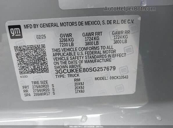 3GCUKEE80SG257679 2025 CHEVROLET SILVERADO Gray Вид підкапотного простору