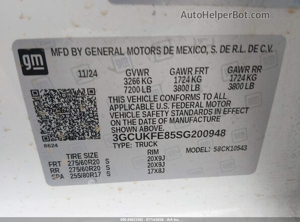 3GCUKFE85SG200948 2025 CHEVROLET SILVERADO White Вид підкапотного простору