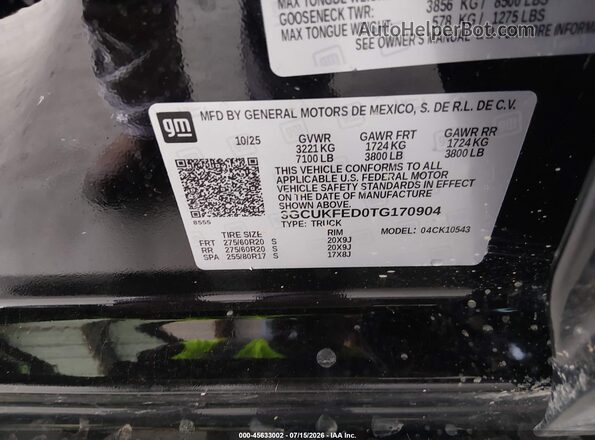 3GCUKFED0TG170904 2026 CHEVROLET SILVERADO Black Շարժիչի բաժամունքի տեսք