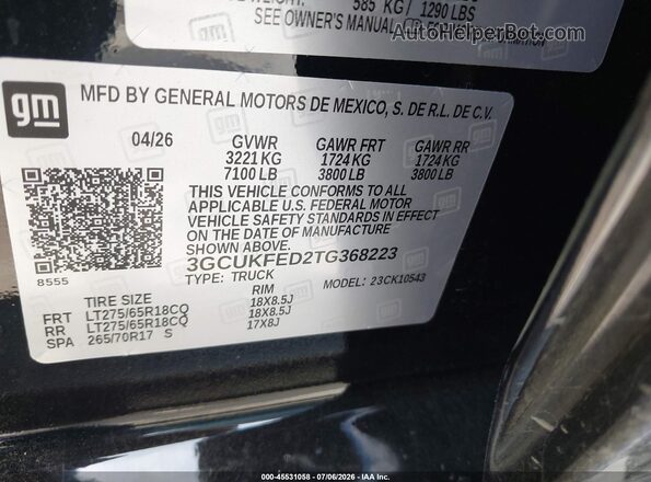 3GCUKFED2TG368223 2026 CHEVROLET SILVERADO Black Вид підкапотного простору
