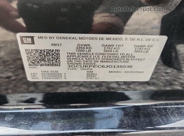 3GCUKPEC6JG135536 2018 CHEVROLET SILVERADO Black ძრავის განყოფილების ხედი