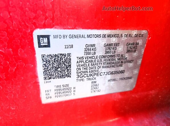 3GCUKPEC7JG635060 2018 CHEVROLET SILVERADO Red Widok komory silnika