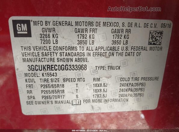 3GCUKREC0GG333968 2016 CHEVROLET SILVERADO Maroon Widok komory silnika