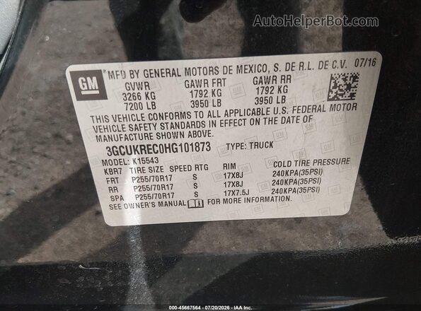 3GCUKREC0HG101873 2017 CHEVROLET SILVERADO Black Widok komory silnika
