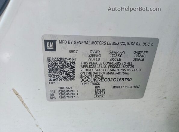 3GCUKREC0JG165790 2018 CHEVROLET SILVERADO White VIN sticker view