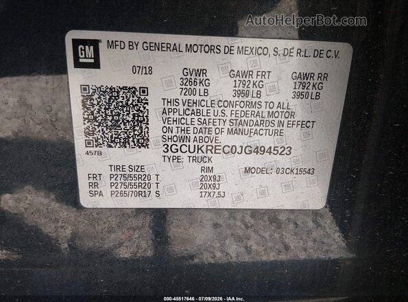 3GCUKREC0JG494523 2018 CHEVROLET SILVERADO Dark Blue Engine compartment view