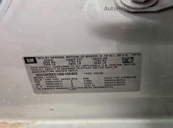 3GCUKREC1GG158453 2016 CHEVROLET SILVERADO Silver Vista del compartimento del motor