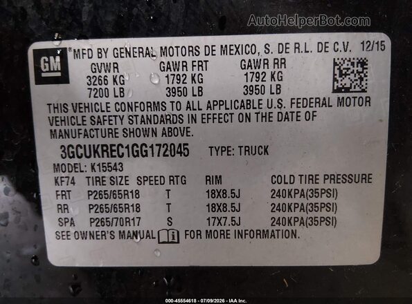 3GCUKREC1GG172045 2016 CHEVROLET SILVERADO Black Engine compartment view