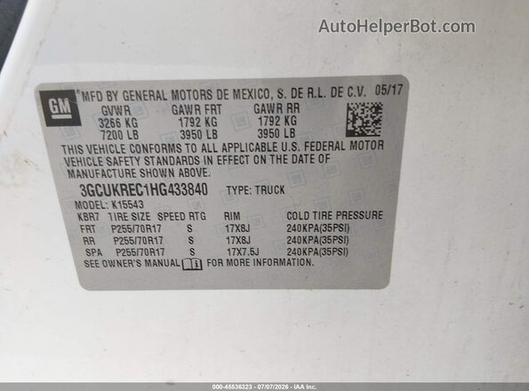 3GCUKREC1HG433840 2017 CHEVROLET SILVERADO White Вид підкапотного простору