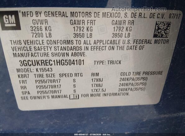 3GCUKREC1HG504101 2017 CHEVROLET SILVERADO Blue Widok komory silnika
