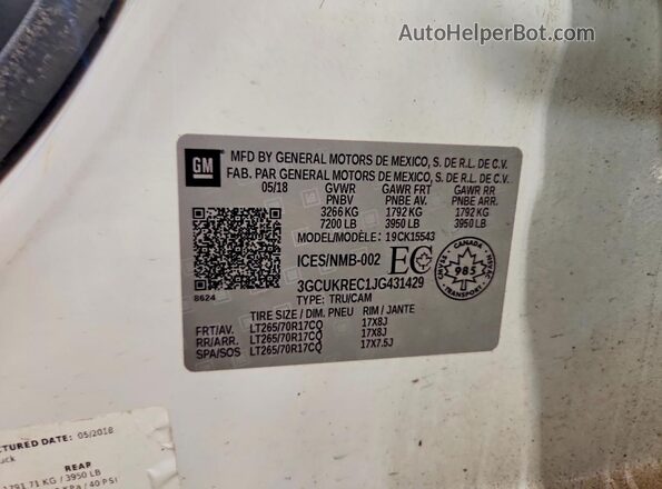 3GCUKREC1JG431429 2018 CHEVROLET SILVERADO White ძრავის განყოფილების ხედი
