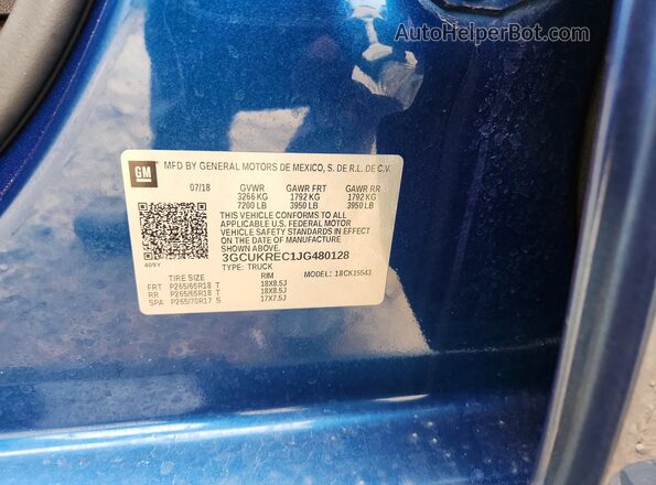 3GCUKREC1JG480128 2018 CHEVROLET SILVERADO Blue Вид підкапотного простору
