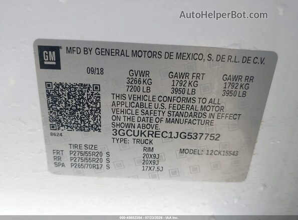 3GCUKREC1JG537752 2018 CHEVROLET SILVERADO White Engine compartment view