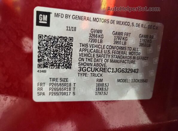 3GCUKREC1JG632943 2018 CHEVROLET SILVERADO Красный Вид подкапотного пространства