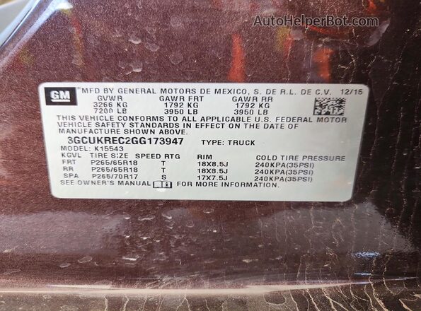 3GCUKREC2GG173947 2016 CHEVROLET SILVERADO Коричневый Вид подкапотного пространства