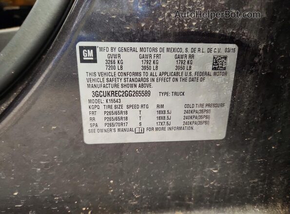3GCUKREC2GG265589 2016 CHEVROLET SILVERADO Gray Engine compartment view