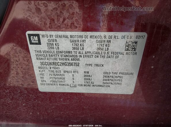 3GCUKREC2HG356752 2017 CHEVROLET SILVERADO Red Vista del compartimento del motor