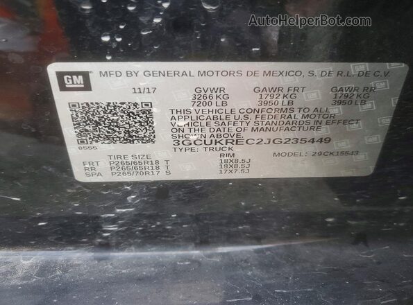 3GCUKREC2JG235449 2018 CHEVROLET SILVERADO Черный Вид наклейки с VIN-кодом