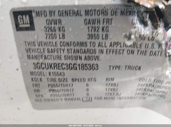 3GCUKREC3GG185363 2016 CHEVROLET SILVERADO White Vista del compartimento del motor