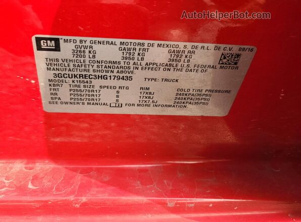 3GCUKREC3HG179435 2017 CHEVROLET SILVERADO Красный Вид подкапотного пространства