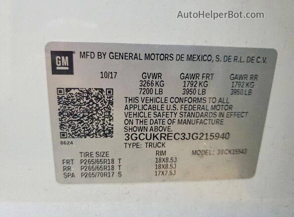 3GCUKREC3JG215940 2018 CHEVROLET SILVERADO White Engine compartment view
