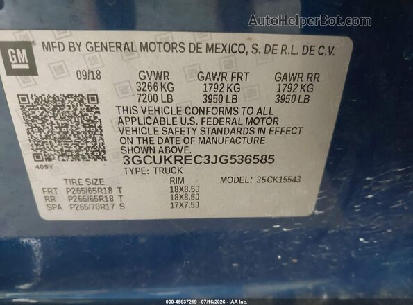 3GCUKREC3JG536585 2018 CHEVROLET SILVERADO Blue Вид підкапотного простору