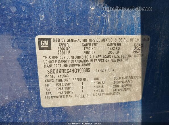 3GCUKREC4HG199385 2017 CHEVROLET SILVERADO Blue ძრავის განყოფილების ხედი